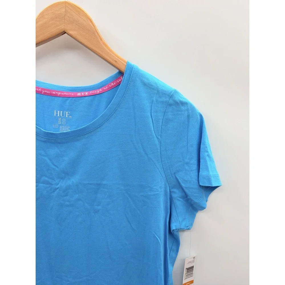 Hue Womens Small Solid Short-Sleeve Scoop-Neck Pajama T-Shirt Scuba Blue 2735